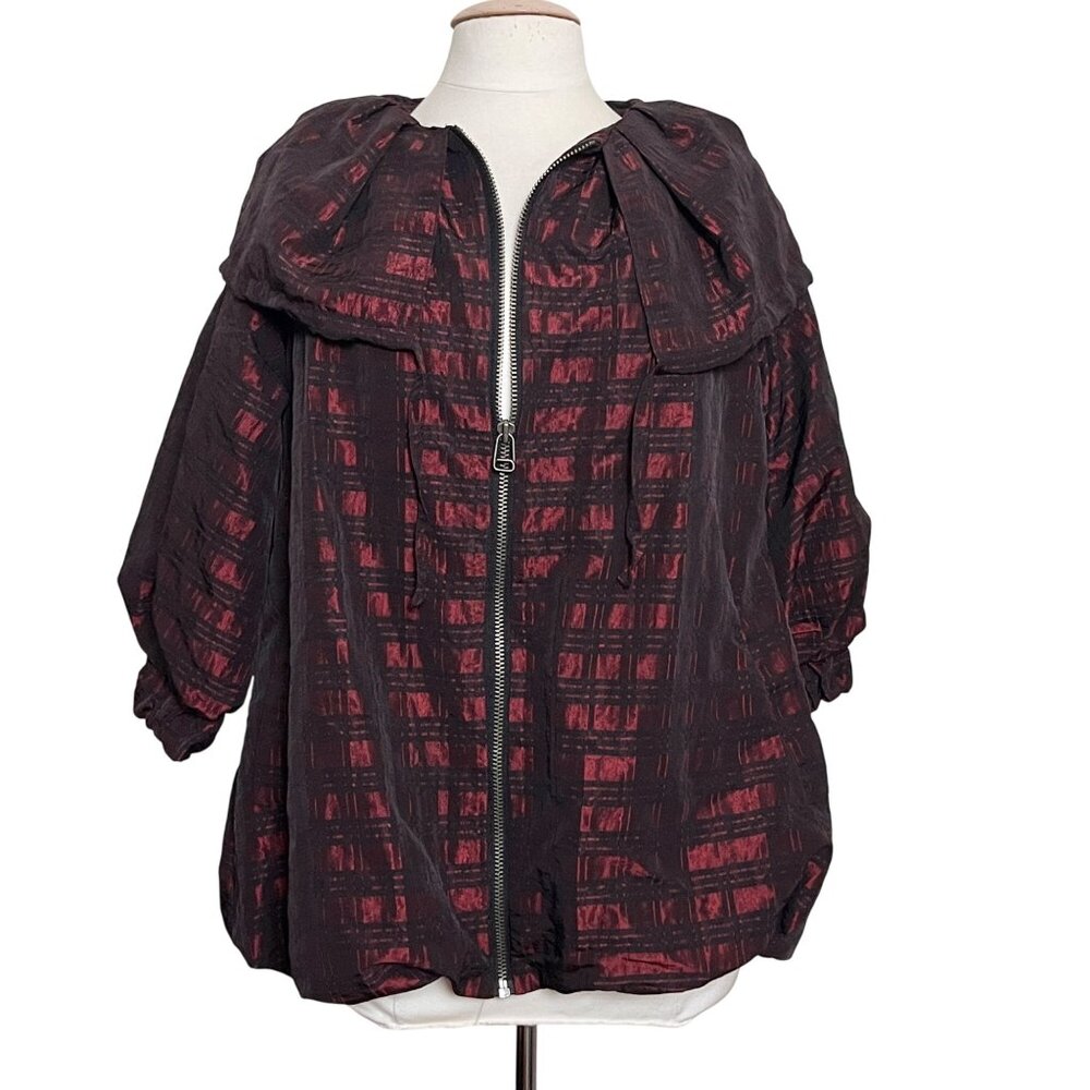 Red Black Ruffle Collar‎ Jacket S Nylon Whimsigoth Vamp Steampunk Ruffle Balloon